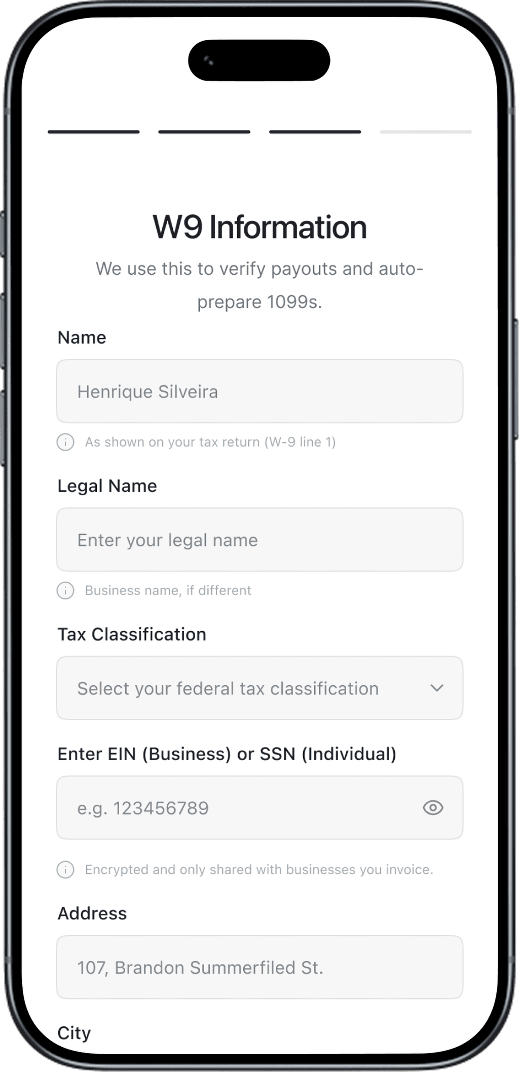 W-9 information on mobile